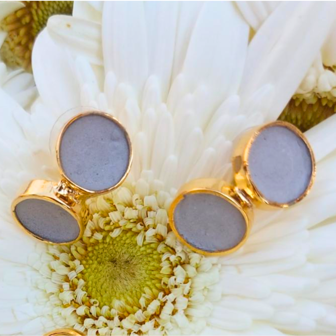 Handcrafted dual cement and brass earrings with 18K rhodium gold plating