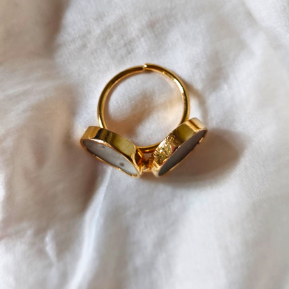 Handcrafted dual cement and brass ring with 18K rhodium gold plating