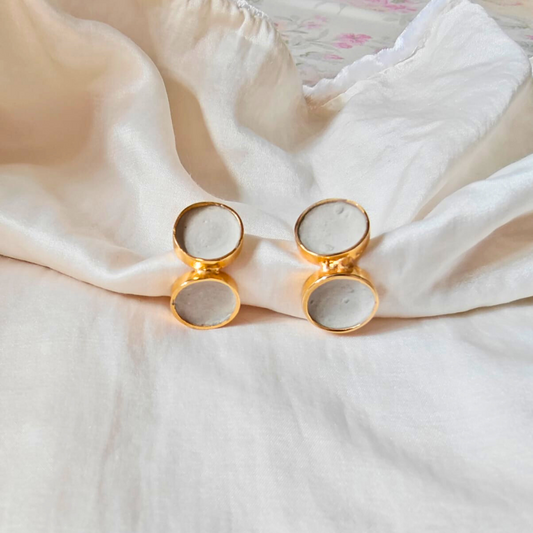Handcrafted dual cement and brass earrings with 18K rhodium gold plating