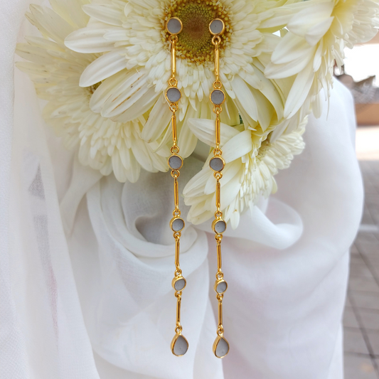 Handcrafted cement and brass drop dangler earrings with 18K rhodium gold plating