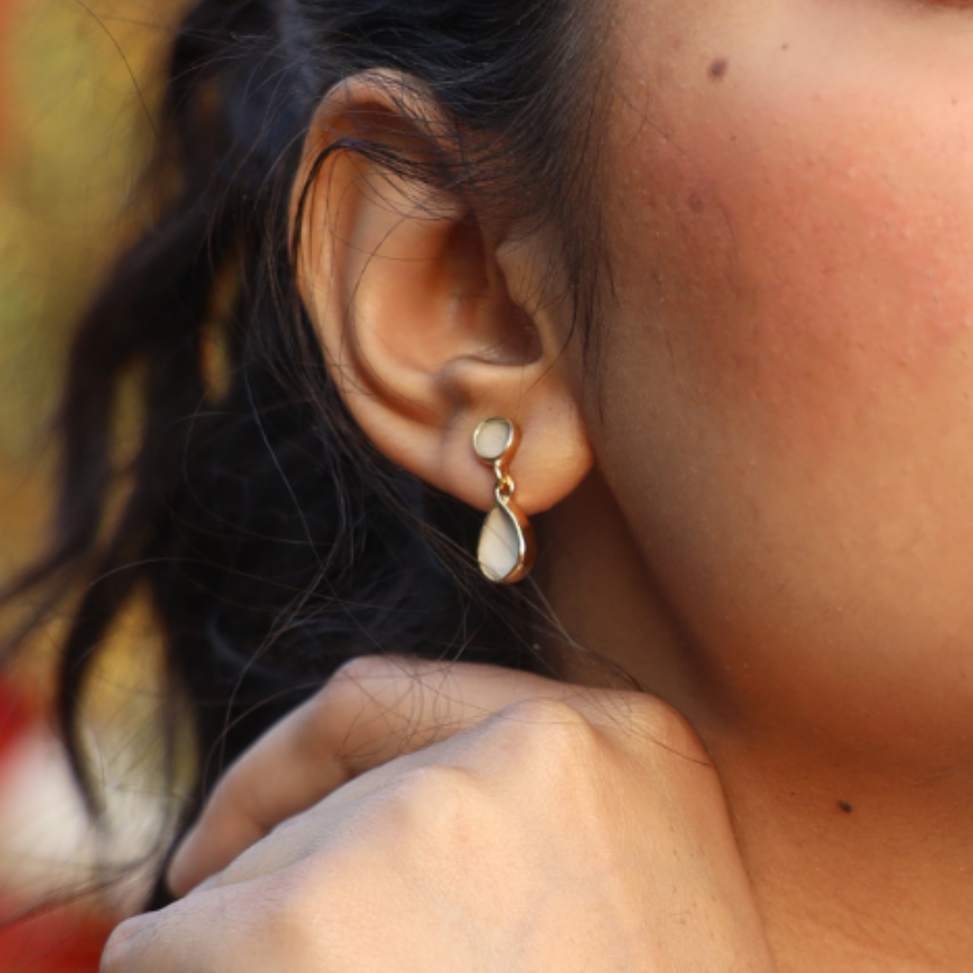 Handcrafted cement and brass drop earrings with 18K rhodium gold plating