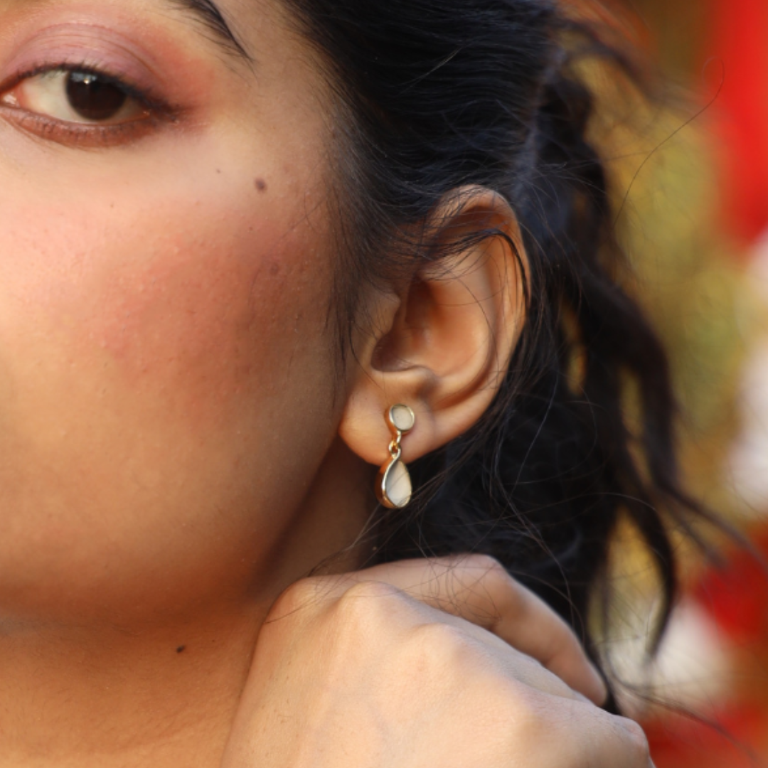 Handcrafted cement and brass drop earrings with 18K rhodium gold plating