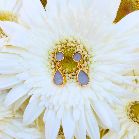 Handcrafted cement and brass drop earrings with 18K rhodium gold plating