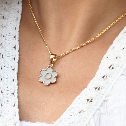 Handcrafted floral cement and brass pendant with 18K rhodium gold plating