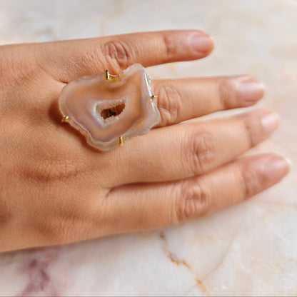 White Window Druzy Agate Ring
