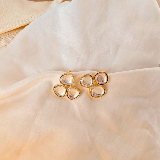 Kundan stud earrings with 18k rhodium gold finish, perfect for weddings or everyday luxury