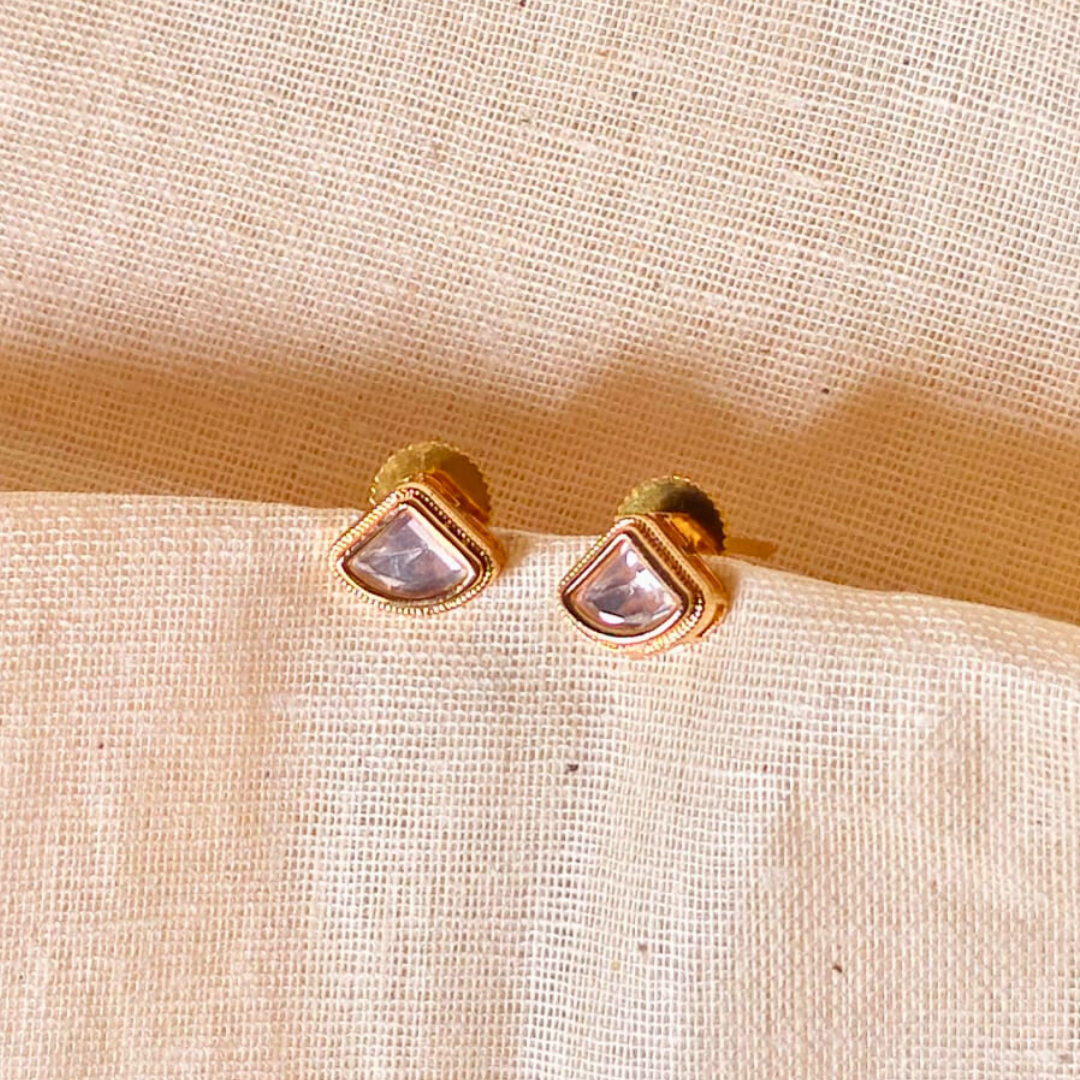 Handmade Triangle Shape Kundan stud earrings in brass with 18K rhodium gold plating