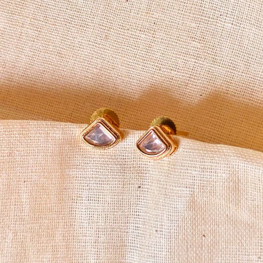 Handmade Triangle Shape Kundan stud earrings in brass with 18K rhodium gold plating