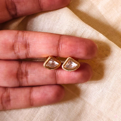 Handmade Triangle Shape Kundan stud earrings in brass with 18K rhodium gold plating
