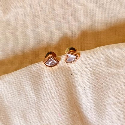 Handmade Triangle Shape Kundan stud earrings in brass with 18K rhodium gold plating