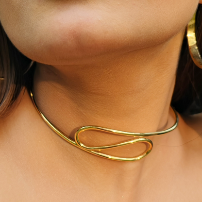 old-plated Infinity Loop Choker necklace crafted from brass, featuring a minimalist open-loop design