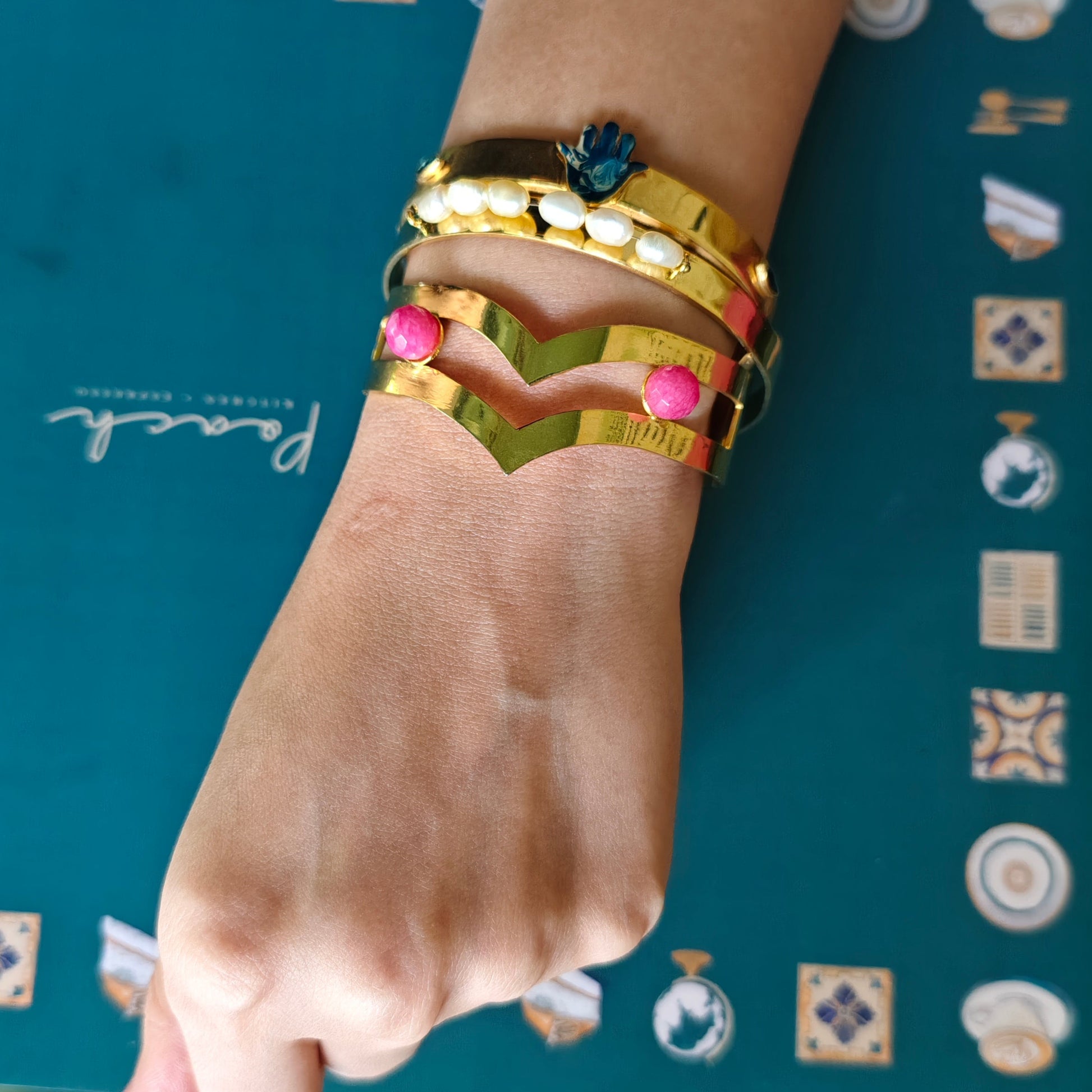 pink-onyx-pearl-hamsa-multiple-cuff