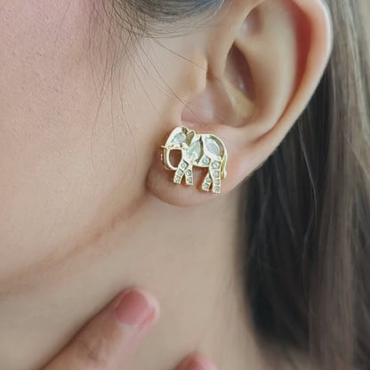 Handmade brass elephant Kundan studs with 18k gold rhodium finish and Kundan stone