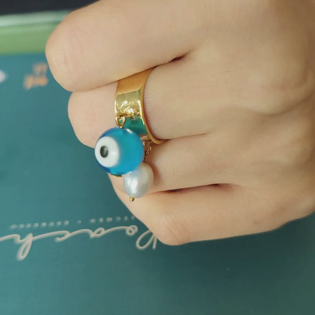 Evil Eye Ring With Pearl