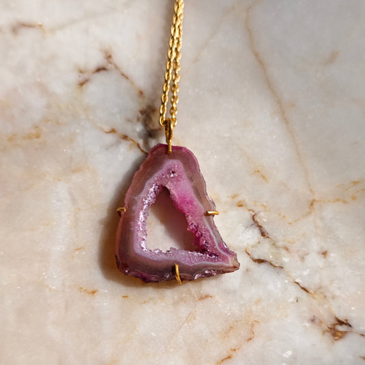 Pink Druzy Agate Stone Pendant