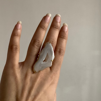 White Aura Druzy Ring
